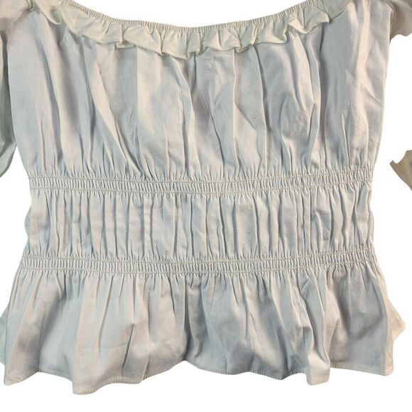 NEW Reformation X-Large White Cotton Blouse Sweetheart Neck Peplum Shirred - Picture 13 of 16